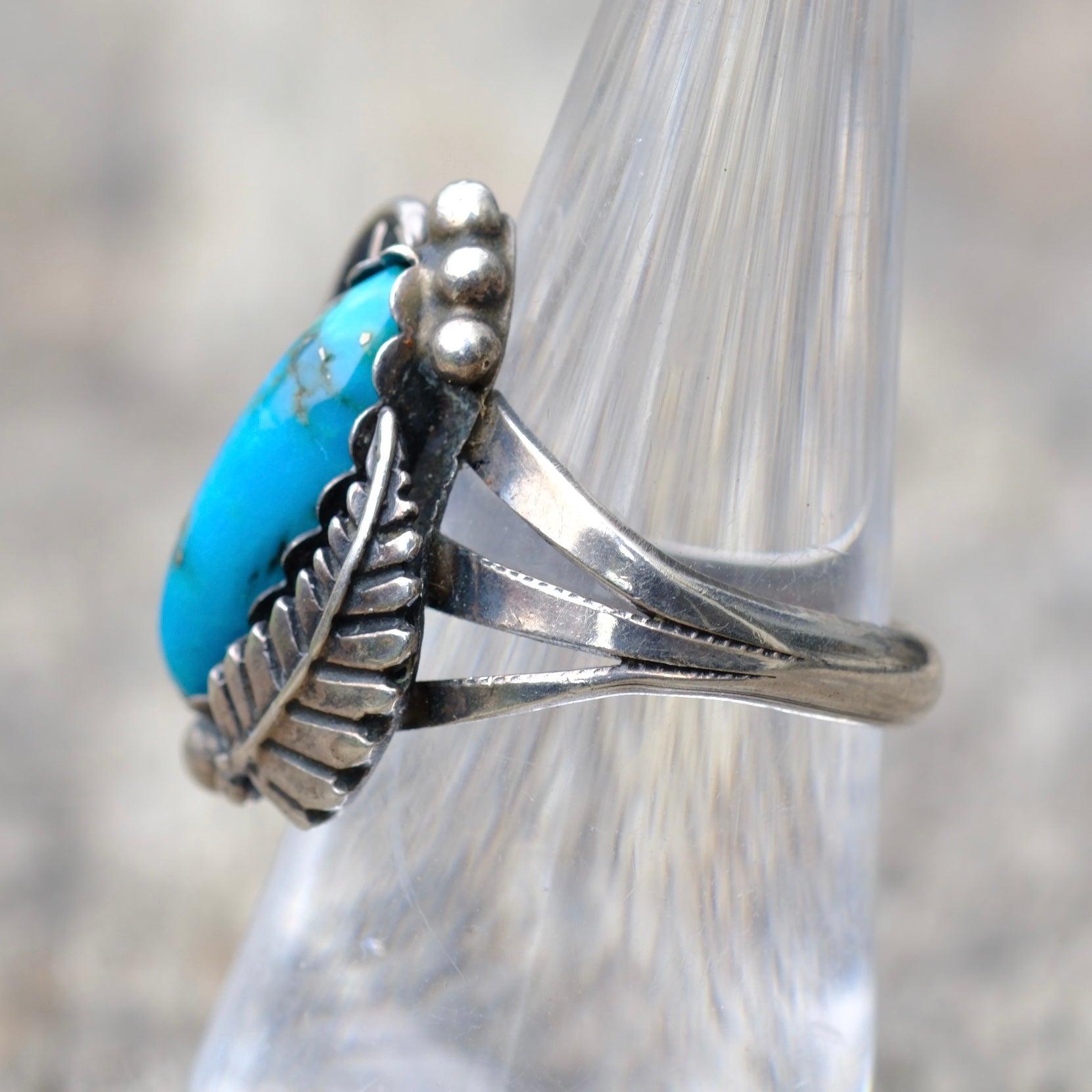 Vintage Sterling Turquoise Feather Ring 6.75