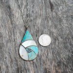 Vintage Sterling Turquoise and Mother Of Pearl Inlay Necklace