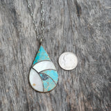 Vintage Sterling Turquoise and Mother Of Pearl Inlay Necklace