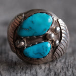 Vintage Sterling Turquoise Feather Ring 10.5