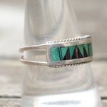 Vintage Sterling Multistone Inlay Band 10.5
