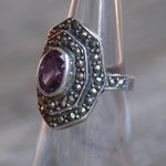 Vintage Sterling Amethyst Marcasite Ring 5.5