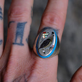 Vintage Sterling Inlaid Desert Bird Ring 11.5