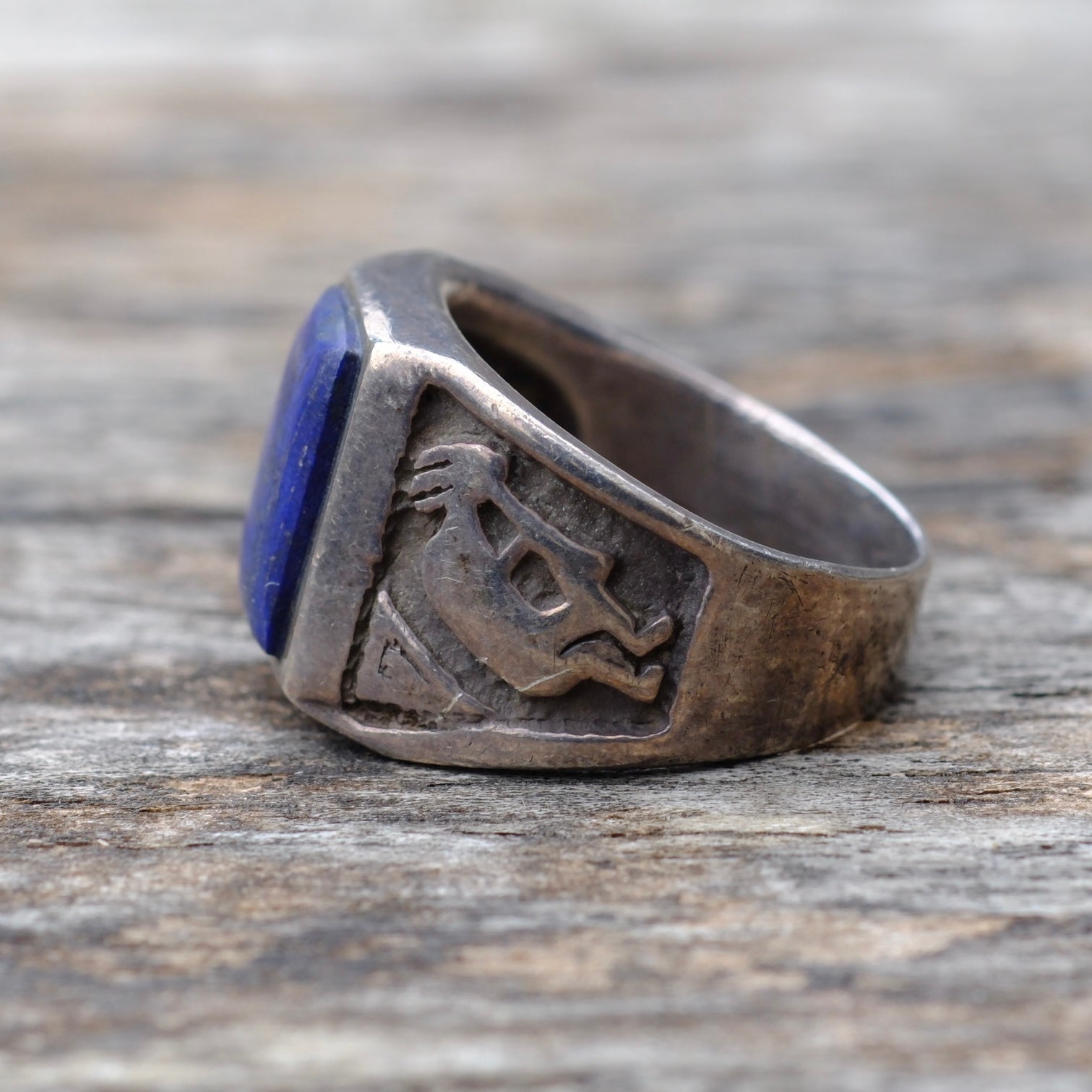 Vintage Sterling Lapis Kokopelli Ring 4.75