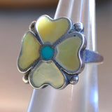 Vintage Sterling MOP and Turquoise Flower Ring 4.25