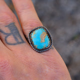 Vintage Sterling Turquoise Roper Ring 5.75