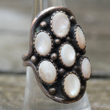 Vintage Sterling Mother Of Pearl Cluster Ring 7.75