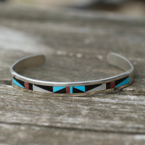 Vintage Sterling Zuni Inlay Cuff