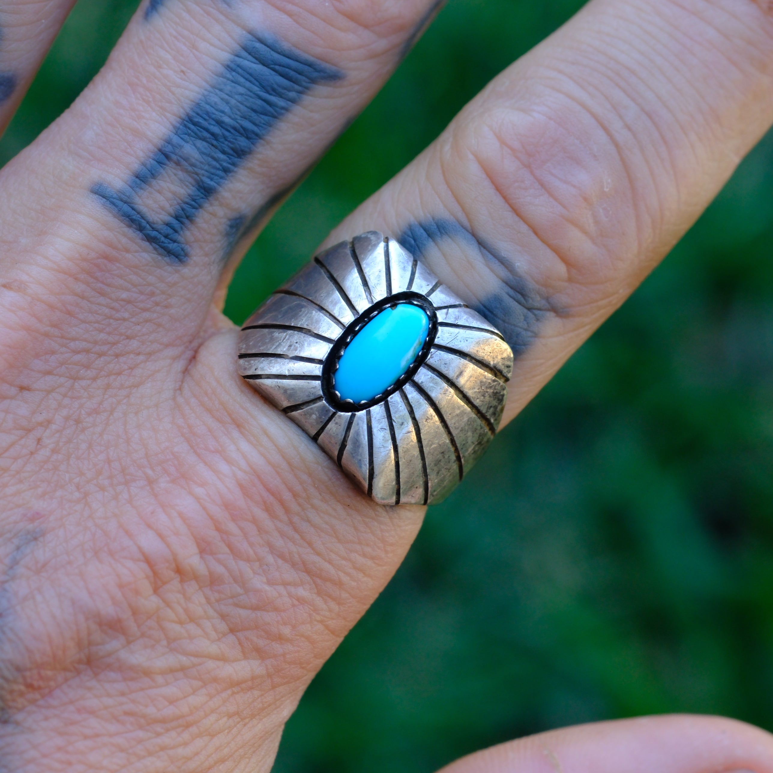 Vintage Sterling Turquoise Shadowbox Ring 9.75