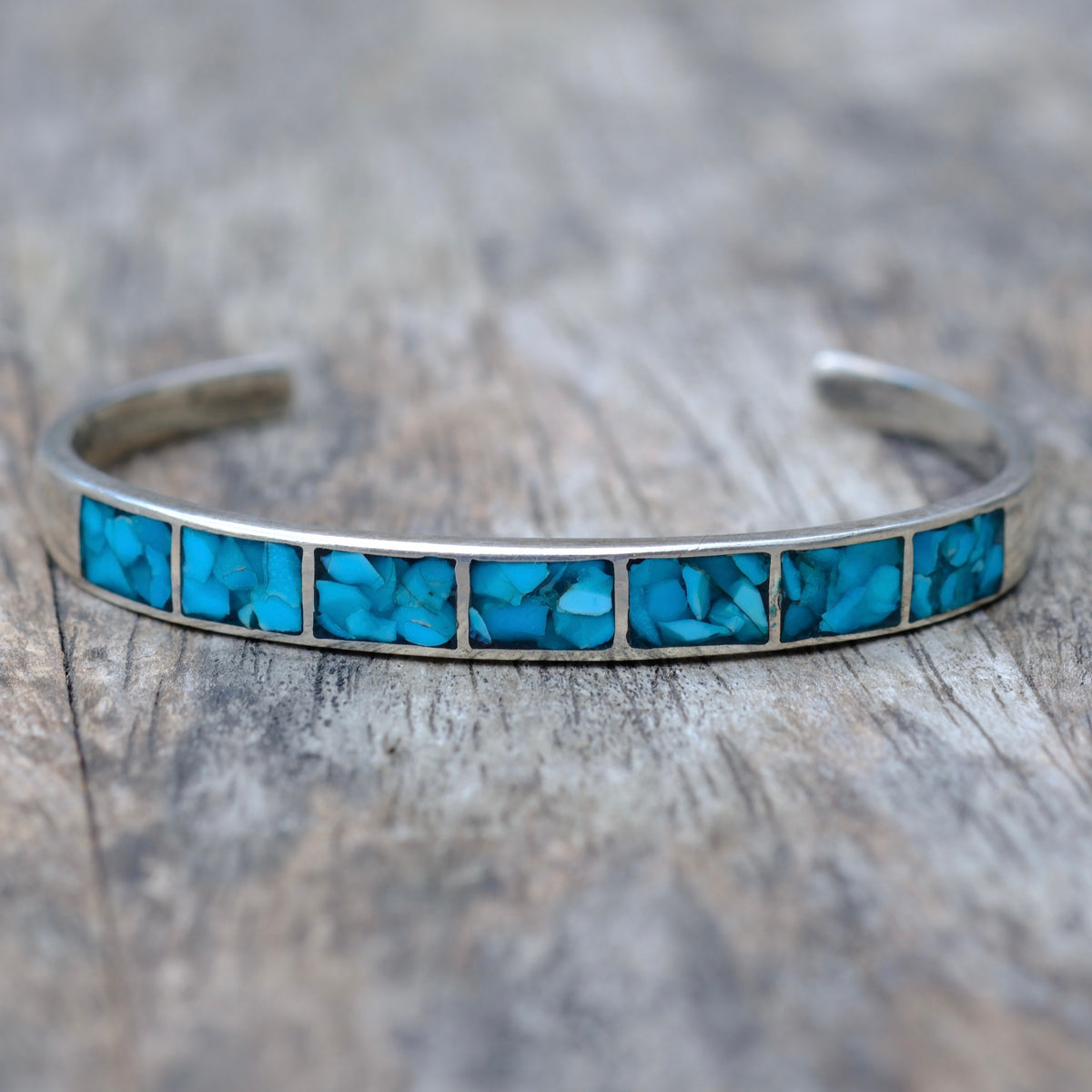 Vintage Sterling Crushed Turquoise Cuff Bracelet
