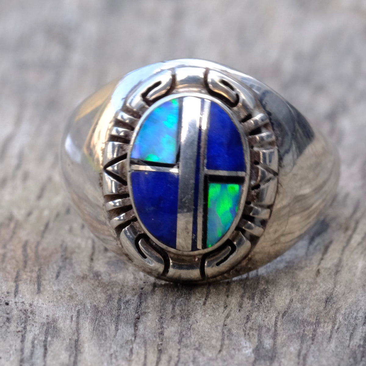 Vintage Sterling Multistone Inlay Ring 11.25
