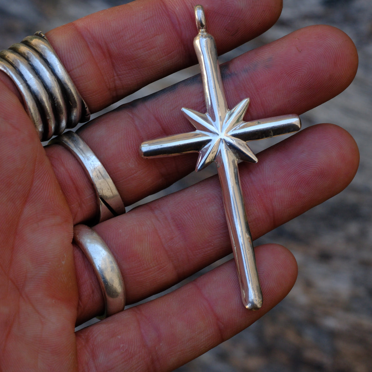 Vintage Sterling Silver Sand Cast Cross Pendant