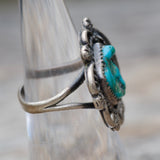 Vintage Sterling Turquoise Feather Ring 6