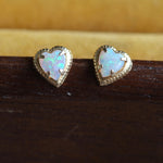 Vintage 14K Gold Opal Heart Stud Earrings