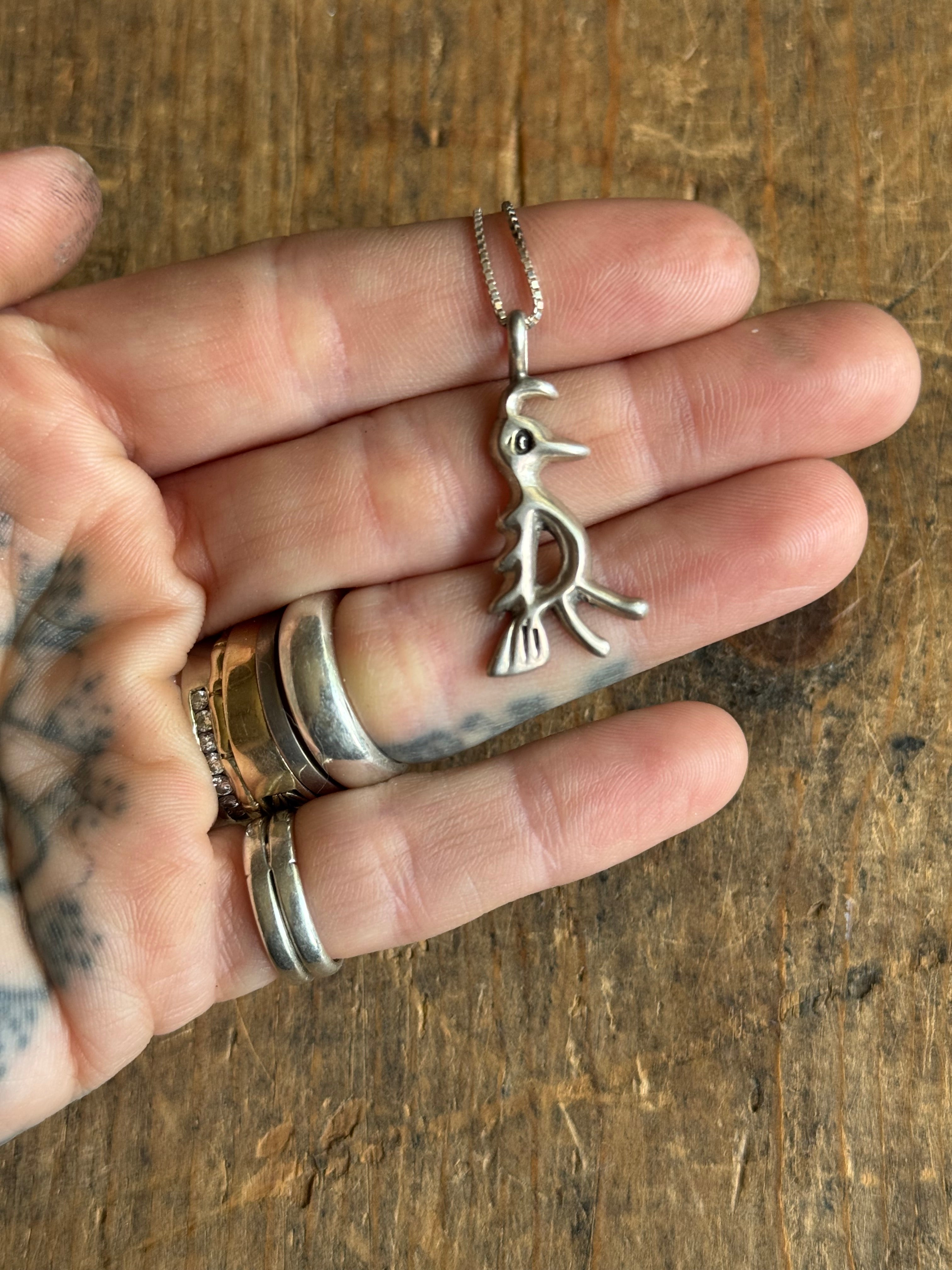 Vintage Sterling Silver Sandcast Partridge Necklace