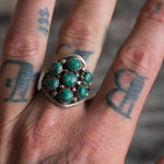 Vintage Sterling Malachite Cluster Ring 10.5