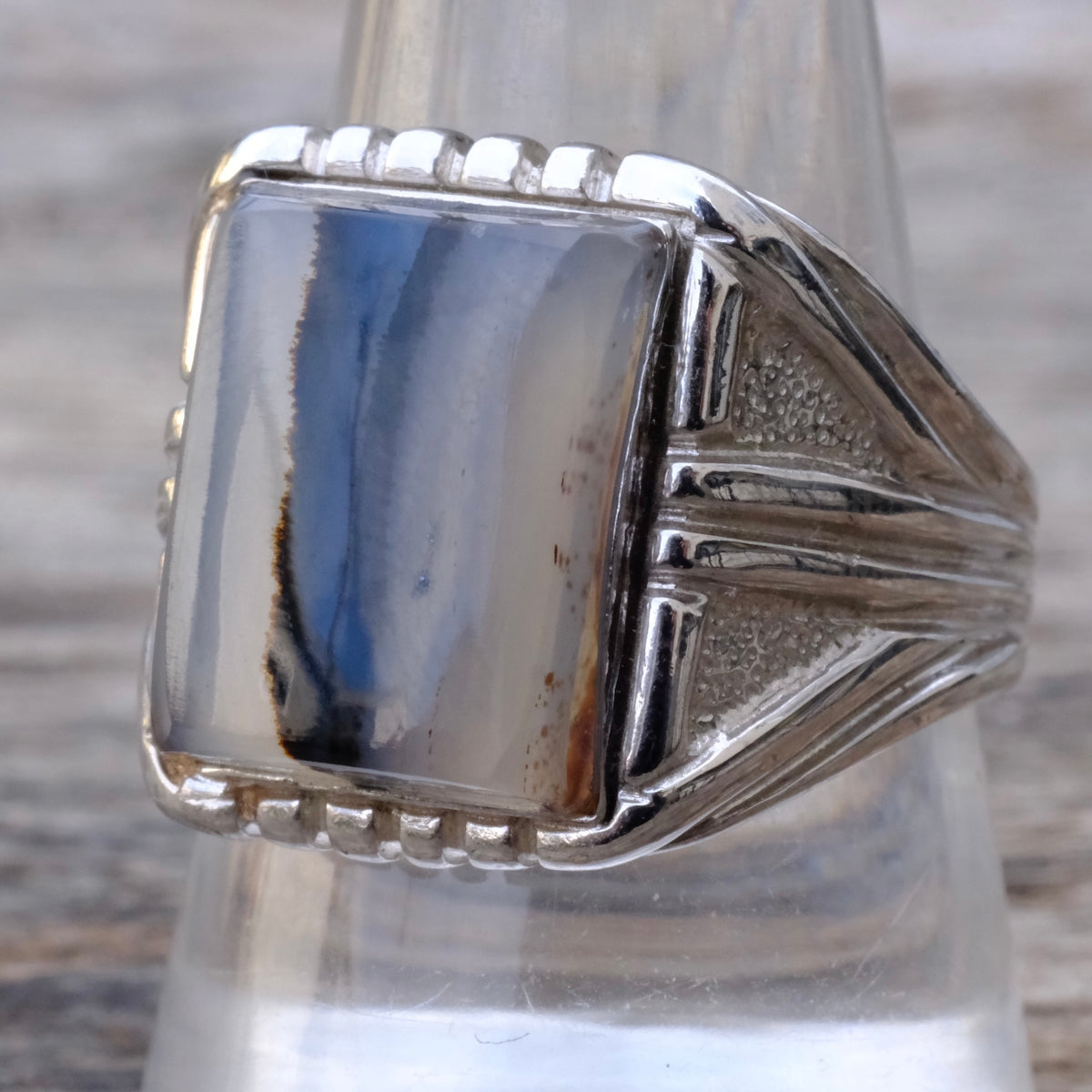Vintage Sterling Agate Signet Ring 10.5