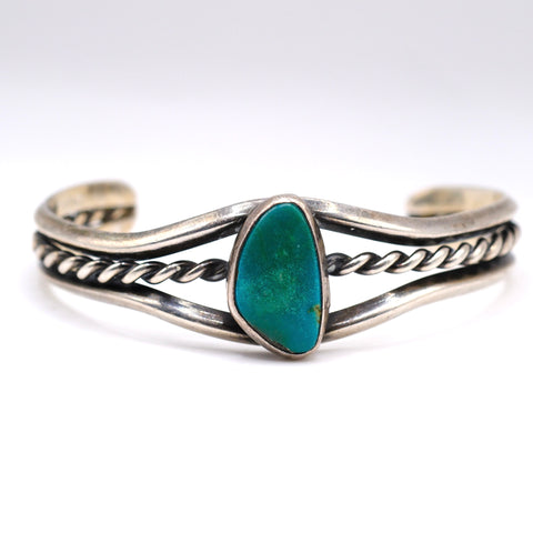 Vintage Sterling Turquoise Braided Cuff Bracelet 7"
