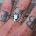 1980's Vintage Sterling Hematite Stamped Arrows Ring