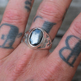 1980's Vintage Sterling Hematite Stamped Arrows Ring