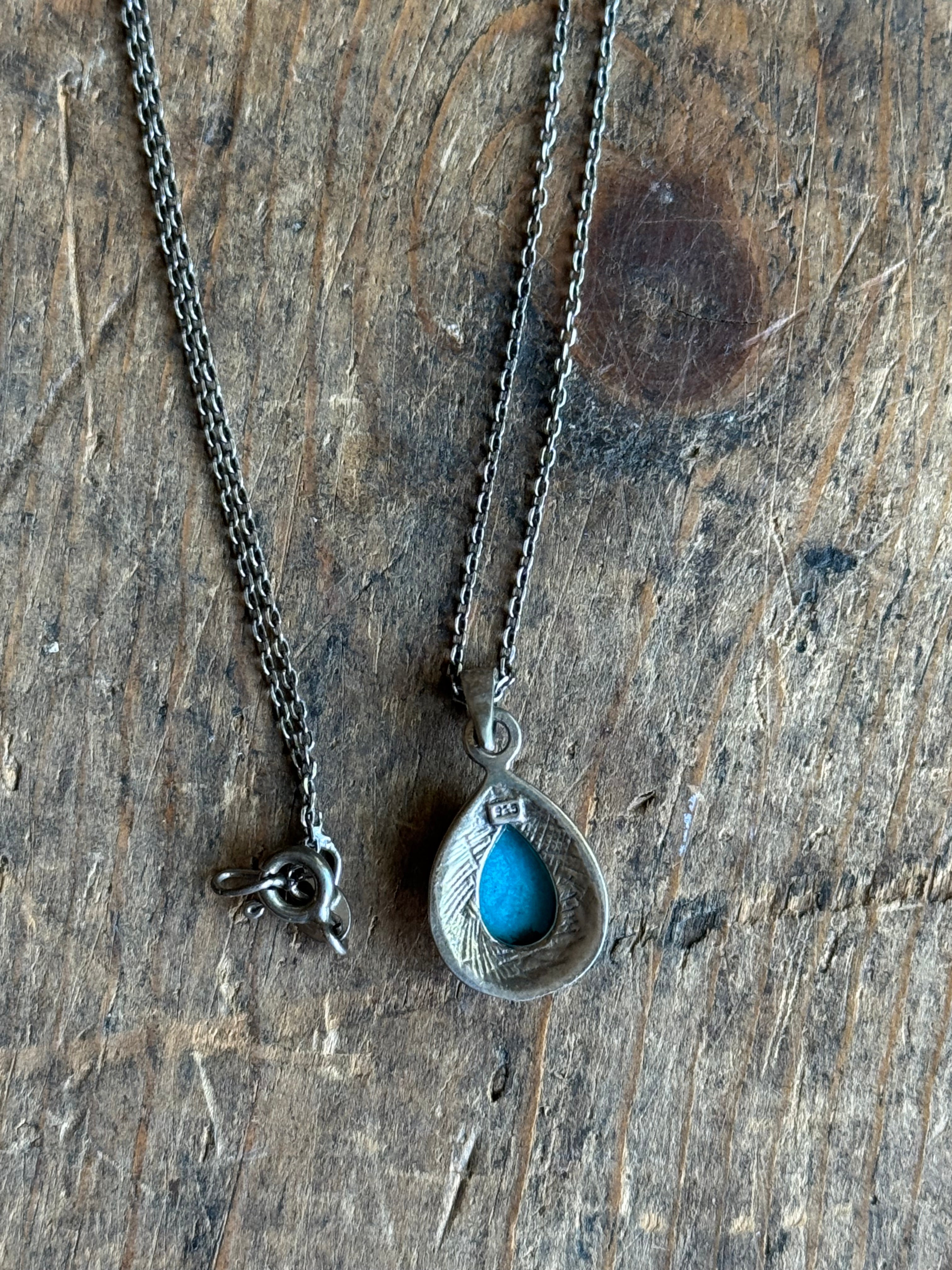 Vintage Sterling Silver Turquoise Teardrop Necklace