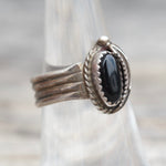 Vintage Sterling Onyx Feather Ring 7