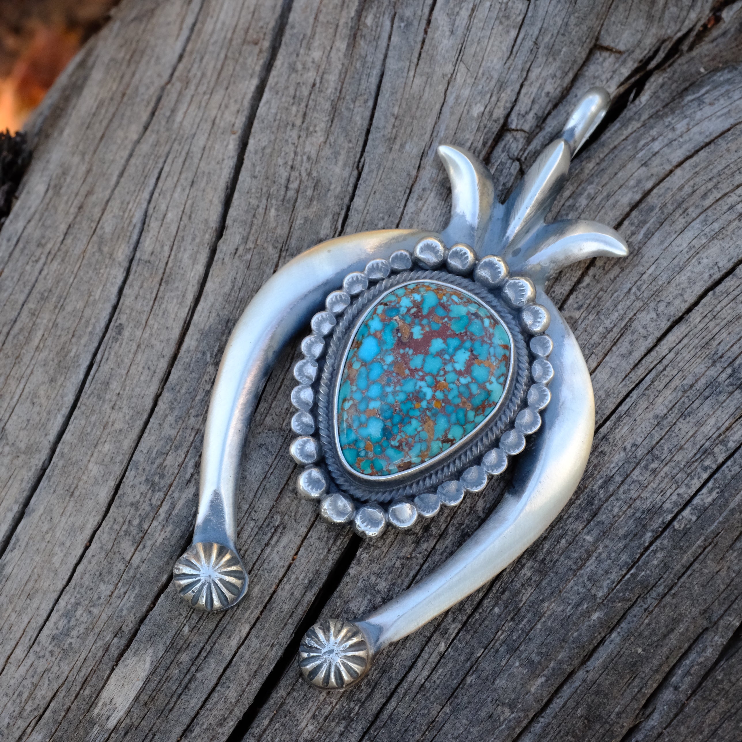 LEON MARTINEZ Sterling Silver Turquoise Naja Pendant