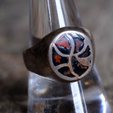 Vintage Sterling Coral Chip Inlay Ring 9.75