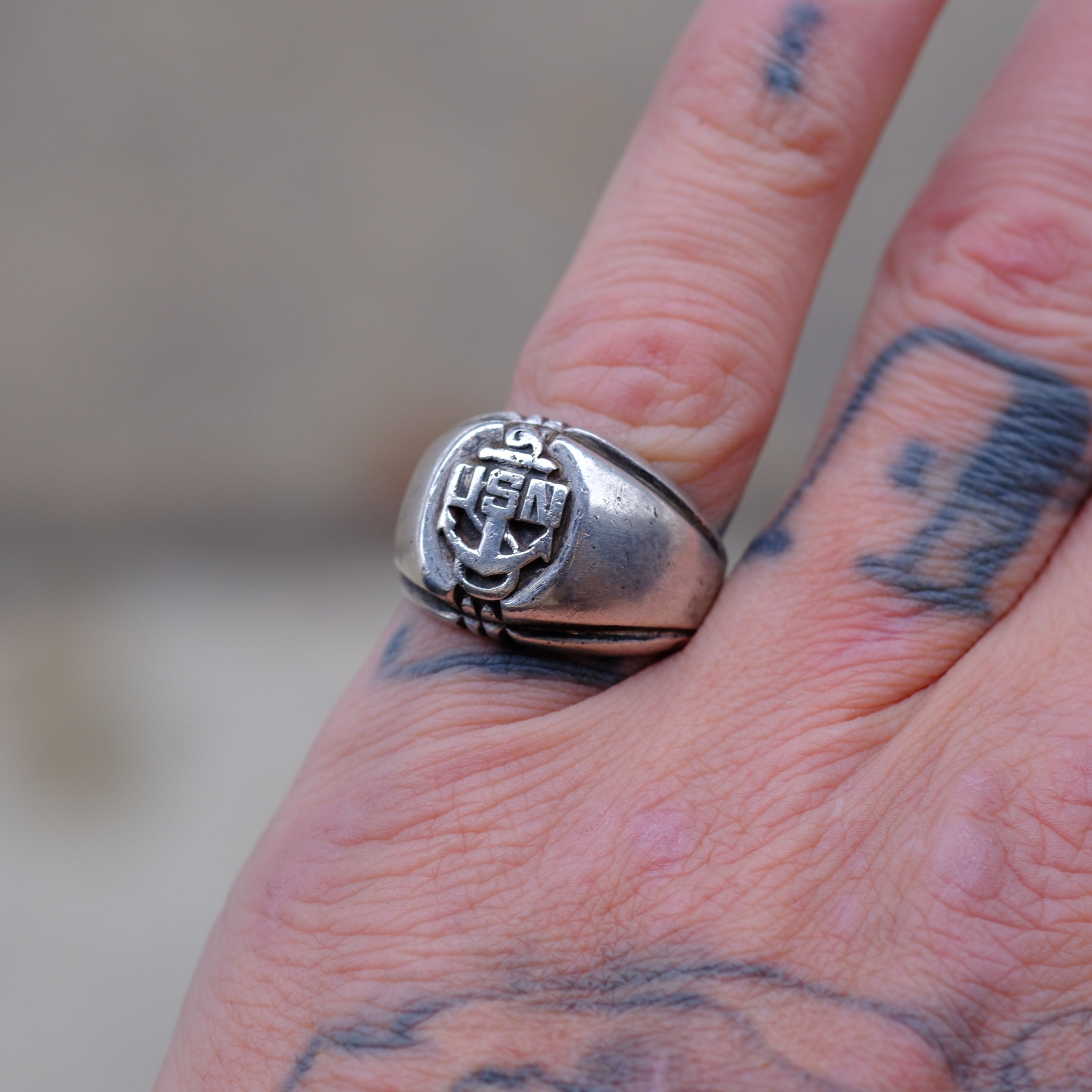 Vintage Sterling USN Signet Ring 7.5