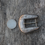 Vintage Sterling Silver Hand Engraved Floral Belt Buckle .75"