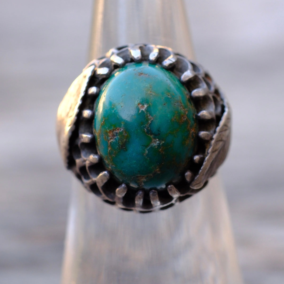 Vintage Sterling Turquoise Feather Ring 5.75