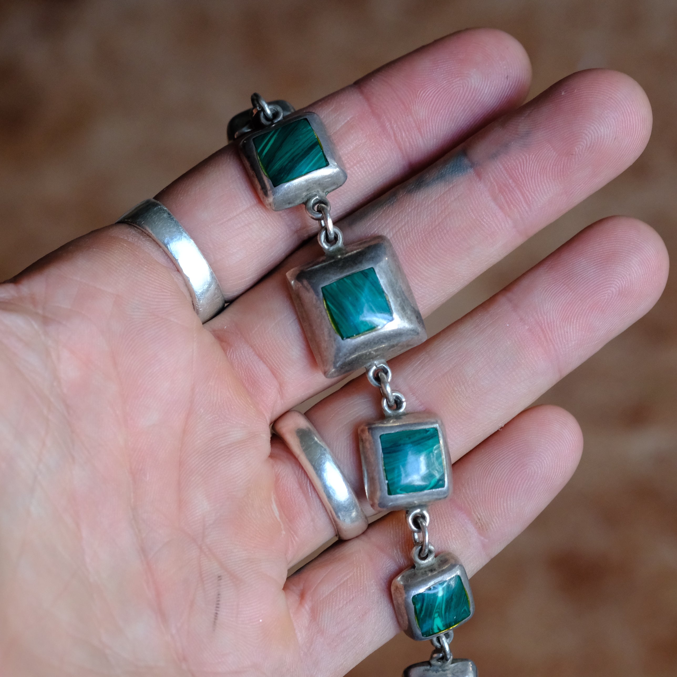 Vintage Sterling Silver Malachite Link Bracelet