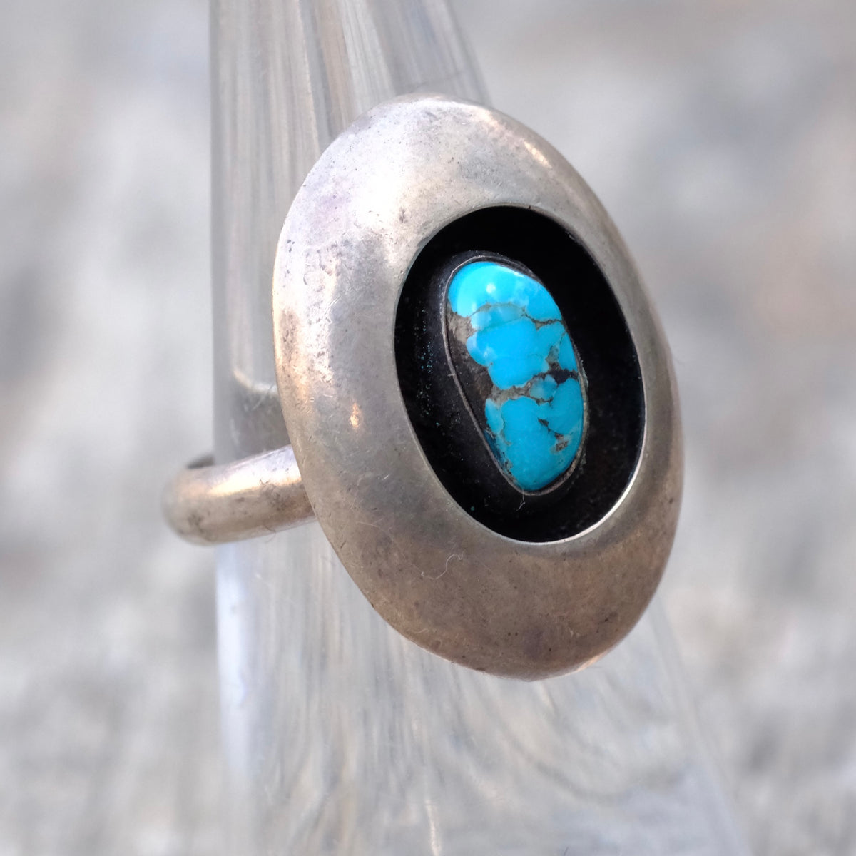 Vintage Sterling Turquoise Shadowbox Ring 5.75
