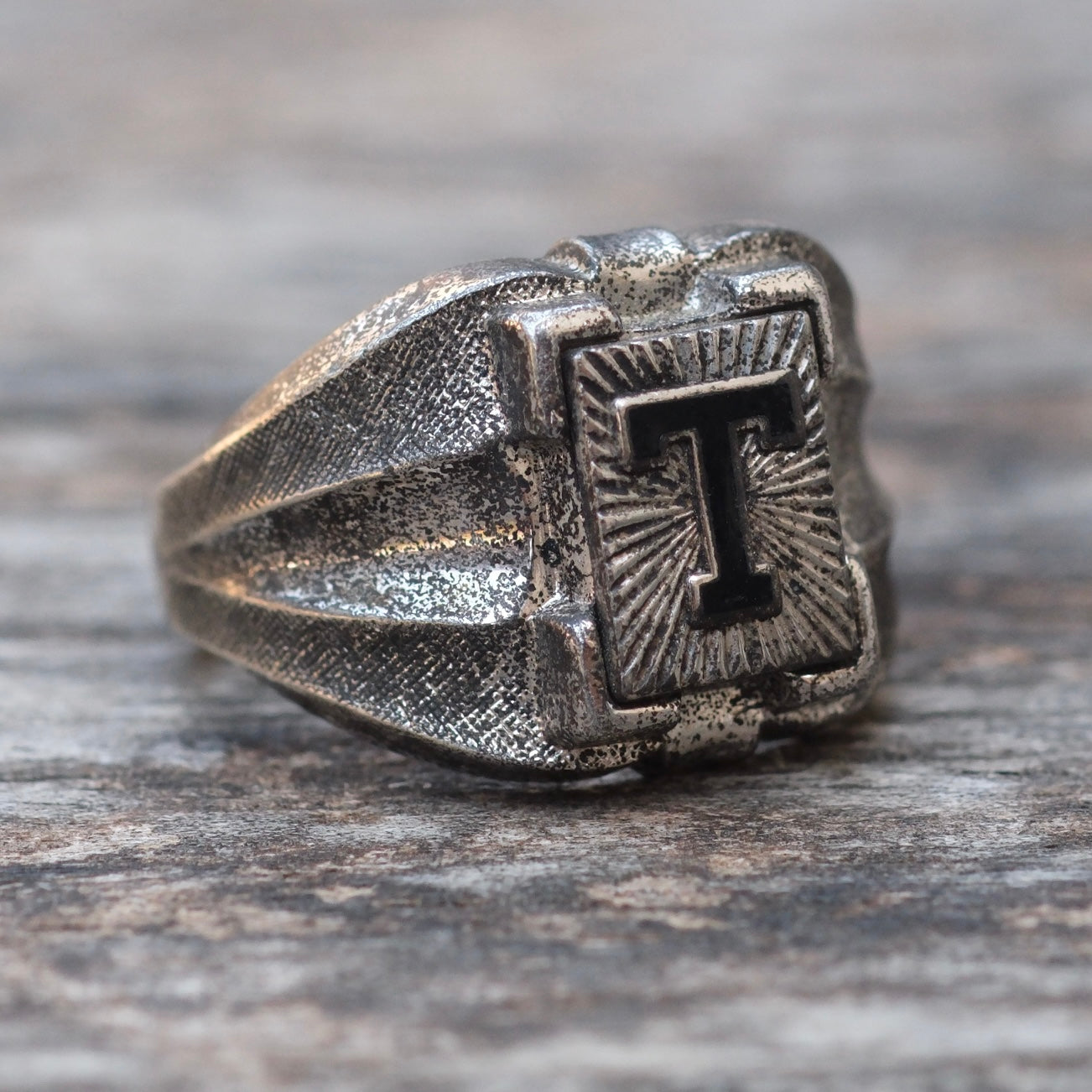 Vintage Sterling T Initial Signet Ring 4.75