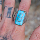Vintage Sterling Turquoise Inlay Stamped Band Ring  14.25
