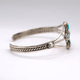 Vintage Sterling Turquoise Cluster Cuff Bracelet 6"