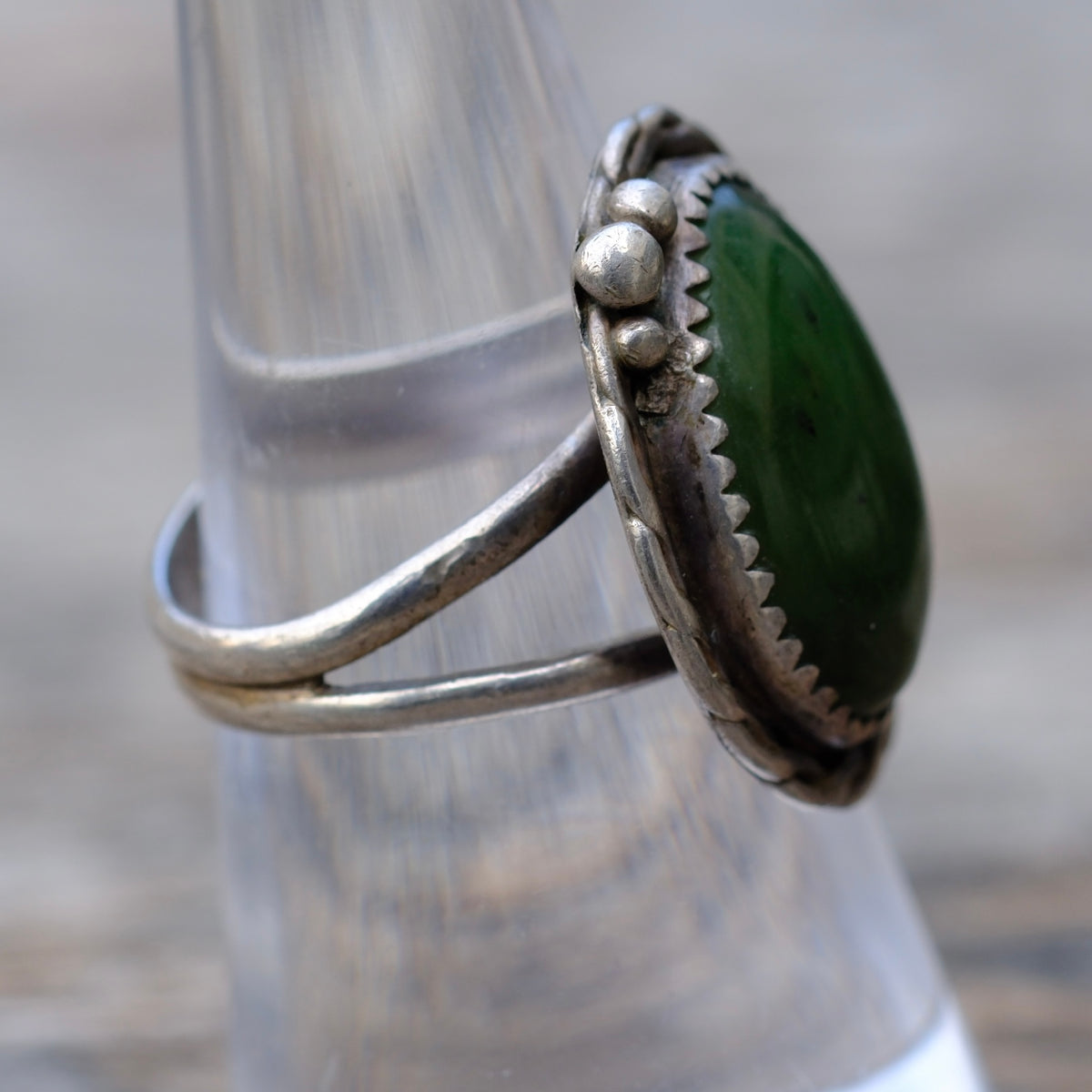 Vintage Sterling Jade Roper Ring 6.75