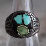 Vintage Sterling Turquoise Chip Inlay Stamped Band Ring 9