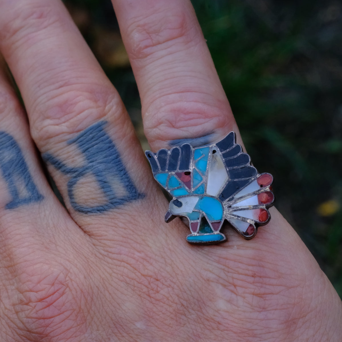 Vintage Sterling Multi Stone Inlay Eagle Ring 6.75