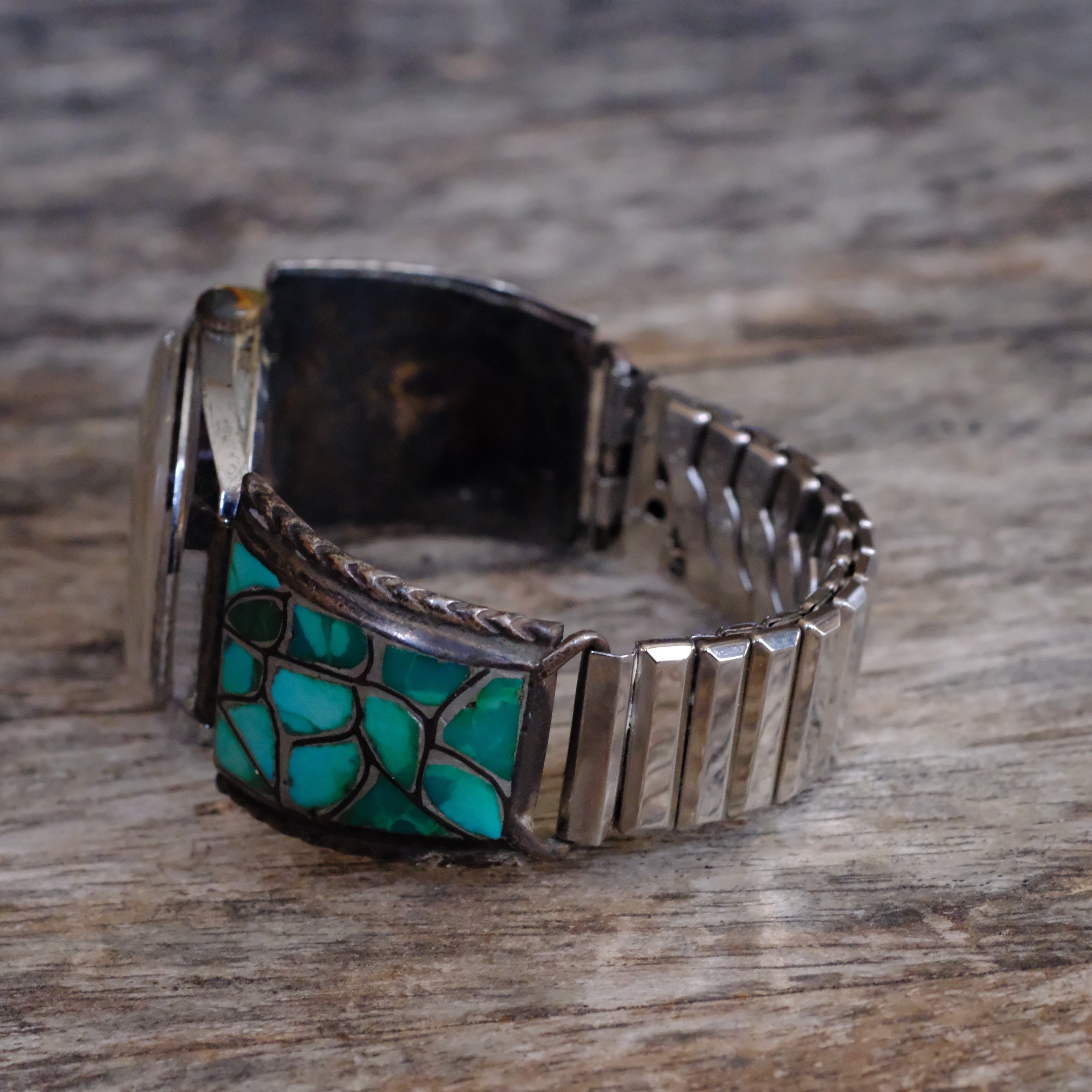 Vintage Sterling Zuni Inlay Fish Scale Watch