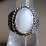 Vintage Sterling Mother Of Pearl Stamped Band Ring 8