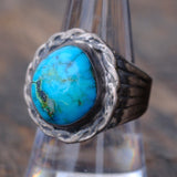 Vintage Sterling Turquoise Ribbed Band Ring 8