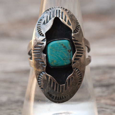 Vintage Sterling Turquoise Shadowbox Ring 9