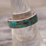 Vintage Sterling Turquoise Inlay Band 6.5