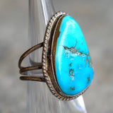 Vintage Sterling Turquoise Roper Ring 4.5