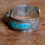 Vintage Sterling Turquoise Inlay Watch Cuff Bracelet