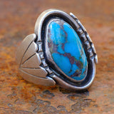 Vintage Sterling Turquoise Ribbed Band Ring 11