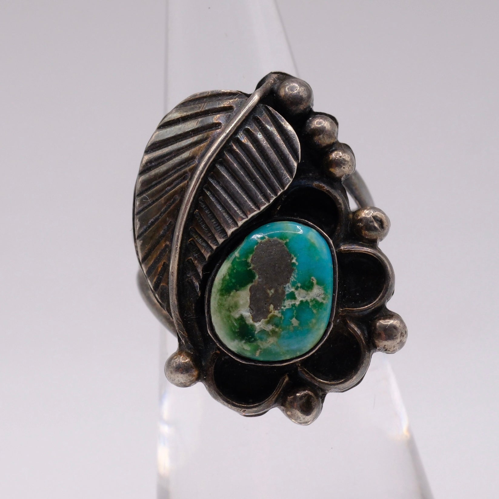 Vintage Sterling Turquoise Feather Ring 4.25