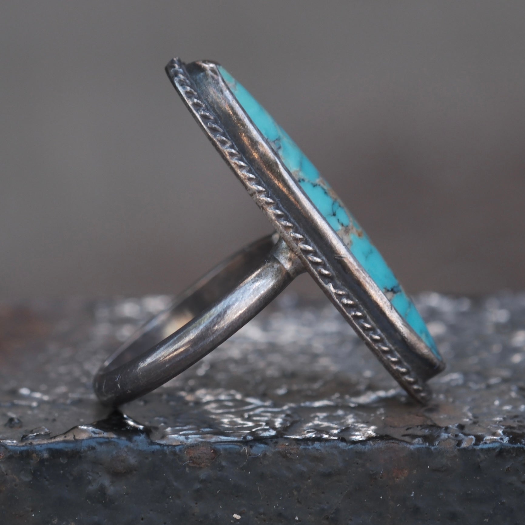 Vintage Sterling Turquoise Roper Ring 5.25