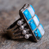 Vintage Sterling Turquoise and Mother of Pearl Inlay Ring 9